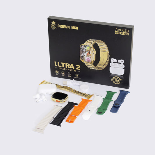 Crown M60 Ultra 2 (10+1) Smart Watch with Earbuds