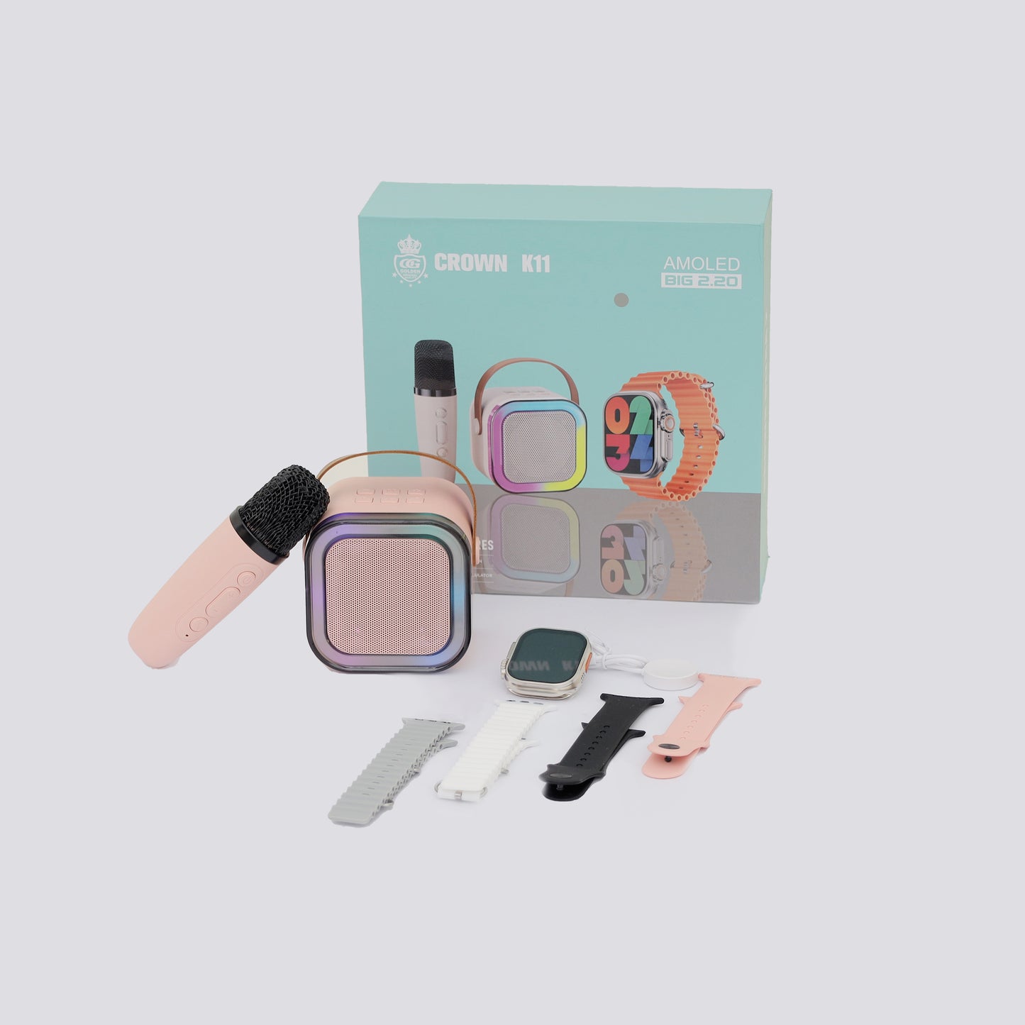 CROWN K11 SMART WATCH 4 STRAPS | KARAOKE BLUETOOTH SPEAKER & MIC