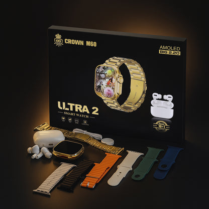 Crown M60 Ultra 2 (10+1) Smart Watch with Earbuds