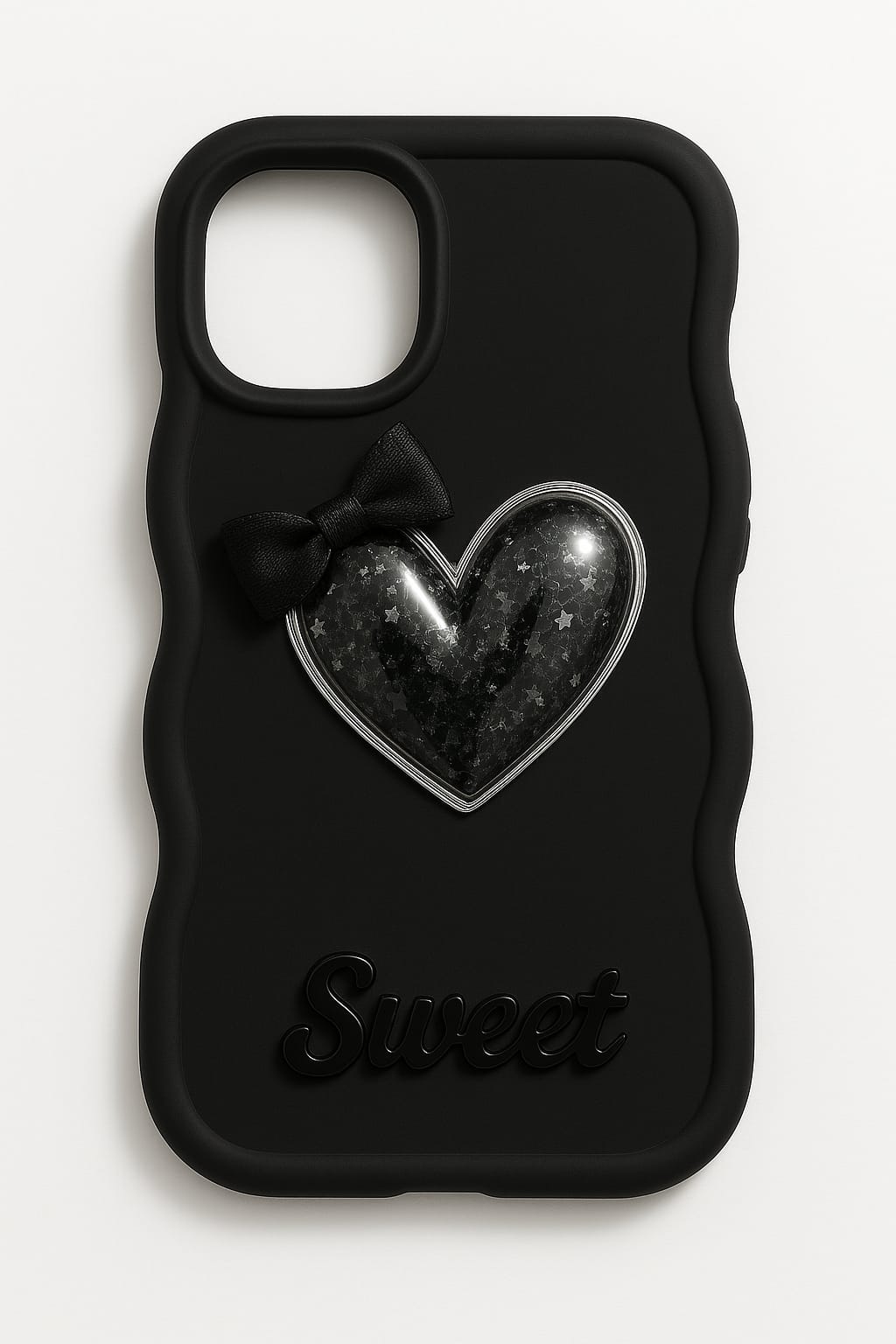 Lavender "Sweet Heart" 3D Star Glitter Case with Pink Bow – Soft Silicone Back Cover