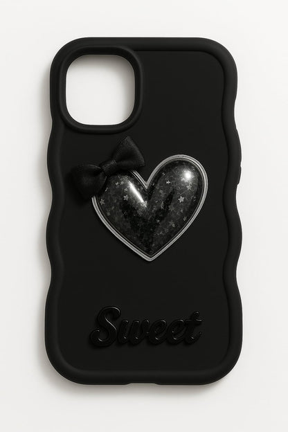 Lavender "Sweet Heart" 3D Star Glitter Case with Pink Bow – Soft Silicone Back Cover