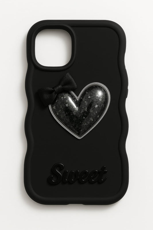 Lavender "Sweet Heart" 3D Star Glitter Case with Pink Bow – Soft Silicone Back Cover